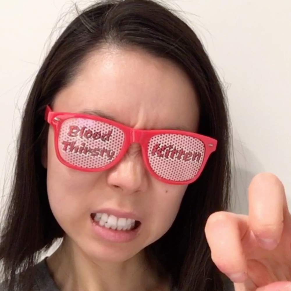Red Sunglasses with "Blood Thirsty Kitten" text
